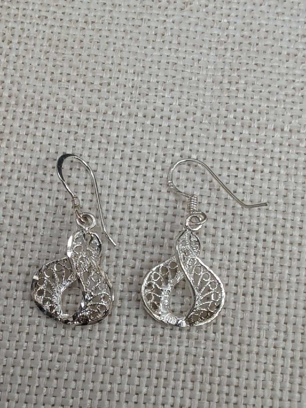 Vintage Sterling Silver 925 Filigree Lace Drop Earrings Dangle Art Nouveau - Picture 10 of 17